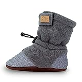 JAN & JUL Fleece Shoes for Toddler Girls and Boys, Adjustable Soft Sole Booties (Heather Grey, Medium Toddler)