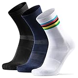 DANISH ENDURANCE Fahrradsocken Regular für Herren & Damen 3 Paare (Mehrfarbig (1 x Gestreift, 1 x Schwarz, 1 x Dunkelblau), EU 43-47)