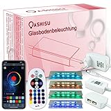 OASHISU Upgrade 4er Set LED Clip Glasbodenbeleuchtung 6*5050SMD RGB LED Bluetooth App-steuerung Glaskantenbeleuchtung Vitrinenbeleuchtung Schrankbeleuchtung mit RF Fernbedienung Farbwechsel Musik Sync