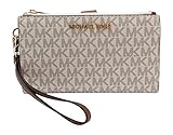 Michael Kors Jet Set Travel Double Zip Wristlet - Signature PVC (Vanilla PVC/Dark Acorn)