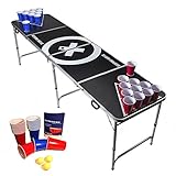 BeerCup Bierpong Tisch, Beer Pong Tisch Set, Bierpongtisch Stabil& Versiegelt, Beerpong, Bier Pong Tisch, 100 Beer Pong Becher, 6 Bälle, Ballhalter, 2 Bier Pong Racks, Beer-Pong-Tisch, 244 x 76 x 61cm