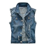 semen Herren Ärmellose Zerrissene Jeans Weste Fit Beiläufige Cowboy Denim Jacke Weste Slim Fit Beiläufige Weste Jeansweste (XL, Blau)