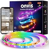 Onvis RGBIC LED Strip, 5M LED Streifen mit App Steuerung, Musik Sync, funktioniert mit Apple HomeKit, Siri Assistant, Farbwechsel Lichtband für Wohnzimmer, Schlafzimmer,Weihnachts Deko (iOS Only)