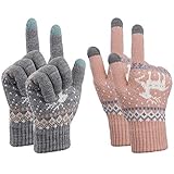 MengH-SHOP Touchscreen Handschuhe Damen Winterhandschuhe Frauen Fäustlinge Baumwollhandschuhe Winter Warm Damenhandschuhe 2 Paare (Rosa und Grau)