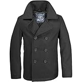 Brandit PEA COAT MANTEL SCHWARZ WOLLE US MARINE JACKE HERREN WINTERJACKE CABAN, Größe:3XL