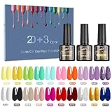 NAILABY UV Nagellack, 23 Stück UV Gel Nagellack Shellac Set mit Unterlack & Glänzender Überlack & Matte Decklack , Schnelltrocknend&Naturnah, 8ml