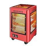 COSY-XDMY Elektrische Heizung 2000W Haushalt Elektrischer Kamin, Quarzrohr Schnellheizung Electric Heater 5-Seitige Heizgeräte Abnehmbar Heizungen (Unterstützung Grill),Rot