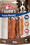 8in1 Triple Flavour Ribs Kaustangen für Hunde - Kausnacks mit extra viel Fleisch, 113g Beutel (ca. 6 Stück)