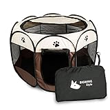 BIGWING Style Welpenlaufstall/Tierlaufstall/Hundehütte/Welpenauslauf/Laufstall für Hunde/Katzenhaus/Wasserdichtes Zelt für Kleintiere wie Hunde, Katzen (S, braun)