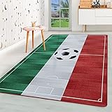 HomebyHome Kurzflor Kinderteppich Kinderzimmer Teppich Spielteppich Fussball Italien Weiss, Farbe:Weiss, Grösse:160x230 cm