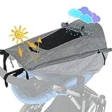 WD&CD Sonnensegel Kinderwagen mit UV Schutz 50+ und Wasserdicht, Double layer fabric mit Sichtfenster und extra breite Schattenflügel - Grau