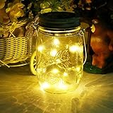 Mason Jar Licht, Solar Laterne 20Leds Lichterkett Glas Hängeleuchte Outdoor Solarlampe Balkon Tischleuchte für Außen,Dekoration für Zuhause Party Garten Hochzeit(Warmweiß)