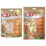 8in1 Delights Chicken Twisted Sticks - gesunde Kaustangen für Hunde, 35 Stück & Delights Chicken Knochen XS - gesunde Kauknochen für Mini Hunde, 21 Stück