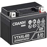 CranQ YTX4L-BS Motorradbatterie 12V 4Ah 55A AGM-Batterie rüttelfest Roller Starterbatterie leistungsstark, wartungsfrei