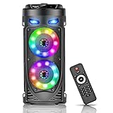 Tragbarer Bluetooth-Lautsprecher, 30W kabelloser Lautsprecher mit doppeltem 4''-Stereo-Sound, LED-Beleuchtung, Fernbedienung, unterstützt EQ, TWS, USB, TF, AUX, Lautsprecher für Reisen, Zuhause, Party