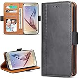 Bozon Galaxy S6 Hülle, Leder Tasche Handyhülle Flip Wallet Schutzhülle für Samsung Galaxy S6 mit Ständer und Kartenfächer/Magnetverschluss (Schwarz-Grau)