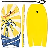 COSTWAY 93x47cm Bodyboard Schwimmbrett Schwimmboard Surfbrett Kinder und Jugendliche Surfboard Sup-Board inkl. Handgelenksleine (Gelb)