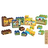 BIOBUDDI 8 einfache Abenteuer Puzzle, Savanne, Dschungel, Strand, Bauernhof, UVM., 32 Teile, 100% kompatibel mit Lego & duplo, klimaneutral hergestellt in EU (Niederlande), 97% Bioplastik, BB-0255