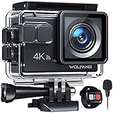 WOLFANG GA100 Action Cam 4K 20MP Unterwasserkamera WiFi 40M wasserdichte EIS Bildstabilisator Helmkamera 170° Weitwinkel Camcorder (Externem Mikrofon, 2.4G Fernbedienung, 2 Akkus und Zubehör Kit)