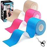 Kinesiotapes,Kinesiologie Tape,5m x 5cm Wasserfest & Elastisch Hautfreundlich Kinesio Tapes,Physio Tape,für Sport,für Knie,Schulter und Ellenbogen,Muskelstraffende Bänder (Blau/Rosa/Beige)