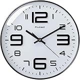 Plumeet 30 cm Anti-Ticken, Stille Wanduhr mit modernem und schönem Design für Wohnzimmer, große Küchen-Wanduhr, batteriebetrieben (Weiß)