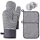 ALIOBC Ofenhandschuhe, Anti-Rutsch Topfhandschuhe, 4er Set hitzebeständige Silikon Kochhandschuhe für Kochen, Backen, BBQ (Grau)