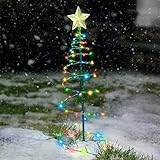 Weihnachtsbeleuchtung Solar Außen,Solar Lichterkette Weihnachten,Metall Spirale Solar Christbaumbeleuchtung,IP44 Wasserdicht Weihnachtsdeko Für Garten,Christbaum Lichterkette Mit Sterne