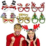 FUKPO 6 Stück Weihnachten Brille Rahmen, Weihnachtsgläser Weihnachtsbaum Brillengestell Geweih mit Aufklebern, Weihnachtsbrillen Kreative Lustige zum Weihnachten Party Deko für Erwachsene und Kinder