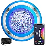 YASBED Poolbeleuchtung Unterwasser, 47W RGB LED-Pool Licht mit APP WiFi/BT-Fernbedienung, IP68 wasserdicht Unterwasser LED Beleuchtung RGB-Farbwechsel-Licht für den Teich Pool Spa, AC/DC12V, 5m Kabel