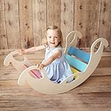 Kletterbogen für Kinder - Indoor Bogenwippe aus Holz | Handgemachte Holzwippe zum Klettern | Bogen Kletterdreieck & Montessori Wippe | Baby & Kleinkind Klettergerüst - Bunt Jumbo Natur