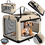 Lovpet® Hundebox Hundetransportbox faltbar Inkl.Hundenapf XXL 91,4x63,5x63,5cm Transporttasche Hundetasche Transportbox für Haustiere, Hunde und Katzen Haustiertransportbox Beige