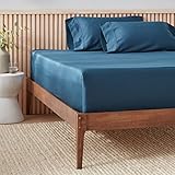 Amazon Aware 100 % Biobaumwolle Fadendichte 300 Satin Spannbettlaken - Dunkelblau, 90 x 200 cm