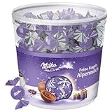 Milka Feine Kugeln Alpenmilch 1 x 900g, 100 Schokokugeln mit Alpenmilch Füllung, Klarsichtdose