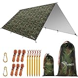 RYACO Camping Zeltplane, 3m x 4m Tarp wasserdicht für Hängematte, mit 6 Erdnägel & 6 Seilen Anti-UV Regen Sonnen Schutz Leicht Kompakt Zeltunterlage Picknickdecke Hammock für Ourdoor Camping MEHRWEG