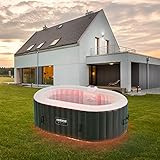 AREBOS Whirlpool mit LED Beleuchtung | Aufblasbar | In- & Outdoor | 190x120 cm oval | 2 Personen | 90 Massagedüsen | mit Heizung | 550 Liter | Inkl. Abdeckung | Bubble Spa & Wellness Massage