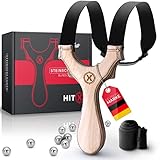 HITX® Zwille Steinschleuder Profi für Jagd - Slingshot Schleuder für Jede Handgröße - Katapult mit starkem Gummiband - Schleuder Zwille mit 100 Stahlkugeln und Bundle Set