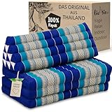 livasia Thaikissen 3 Auflagen für Paare XXL - 190x80x8cm - Dreieckskissen Klappmatratze, extrabreit Kapok, Rückenkissen faltbar, Thaimatte zum Klappen, Meditationskissen (Blau)