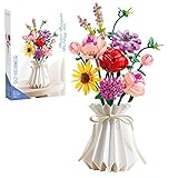 Blumen Bausteine Set 11 Blumenstrauß mit Vase 530 PCS Künstliche Blumen Kunstpflanzen DIY Bauspielzeugsets Bouquet Baustein für Hausdeko,Kreative Geschenke für Mutter Frauen Freundin Kinder 6+