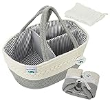 ilauke Baby Windel Caddy Multifunktionale Baby Windel Organizer Tragbar Windeln Korb mit Abnehmbarem Teiler, inklusive Musselin Spucktuch