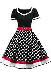 MisShow Damen elegant 50er Jahre Petticoat Kleider Gepunkte Rockabilly Kleider Cocktailkleider, Schwarz, M