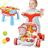 2 in 1 Lauflernhilfe zum Sitzen und Stehen für Baby, Laufwagen für Kleinkinder, Frühpädagogisches Aktivitätszentrum, Abnehmbare Spielplatte, Baby Musik Lernen Spielzeug Geschenk für Jungen und Mädchen