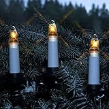 Weihnachtsbaum-Lichterkette 7,5 m für außen von Star Trading, 16 Christbaumkerzen in Weiß, Weihnachtsbaum-Beleuchtung warmweiß, mit Kabel in Grün, IP44