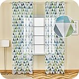 Topfinel Transparente Vorhänge Geometrisches Dreieck Lichtdurchlässige Kurze Gardinen Dekoschal für Fenster Wohnzimmer Schlafzimmer Kinderzimmer Kurze Gardinen 2er Set je 175x140cm (HxB) Grün