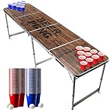 Offizieller Old School Beer Pong Tisch Set | Full Beer Pong Pack | Inkl. 1 Beer Pong Tisch + 120 53cl Becher (60 Rot & 60 Blau) + 6 Ping-Pong-Bälle | Premium Qualität | Partyspiele