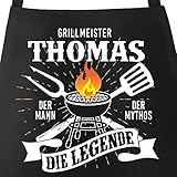 MoonWorks® Grill-Schürze mit Spruch personalisierbar personalisierbar Grillmeister [Wunschname] der Mann, der Mytos, die Legende schwarz Unisize