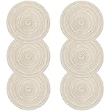 SHACOS 6er Set Tischsets Rund Abwaschbar Platzsets Weihnachten Baumwolle Rund Platzdeckchen Waschbar Hitzebeständig Geflochtene Platzsets für Küche, Hochzeit, Party, Dekor - Creme,38X38 cm