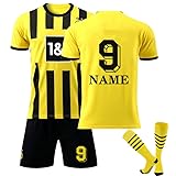 Benutzerdefiniert Dortmund Fussball Trikot Kinder Erwachsene T-Shirt & Shorts Set Personifizieren Nummer Name Fußball Trikot Kinder Spiel Trainingstrikot Fußball Uniform Set