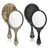 2 Stück Handspiegel, Retro Muster Griff Make-up Spiegel Tragbar Oval Make up Spiegel Friseurspiegel Schminkspiegel Nostalgie Chic Kosmetikspiegel für Damen Frauen und Mädchen