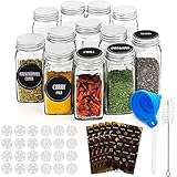 RUBY 12 stück 120ml Gewürzgläser Eckig Set - Gewürzdosen Gewürzstreuer Glas Gewürzbehälter, Gewürzgläser mit Streueinsatz, Gewürze Aufbewahrung Spice Jars, Gewürzglas