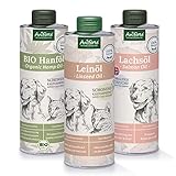 AniForte Barf-Öl Set 3 mit je 500ml Leinöl, Hanföl und Lachsöl für Hunde & Katzen – Naturprodukt, Kaltgepresst, Ohne Zusätze, Barf Öl Omega 3 Fettsäuren, Futter Zusatz, Recyclebare Verpackung ohne BPA